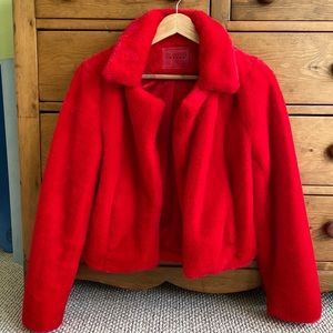 BlankNYC Crop Faux Fur Coat in Red